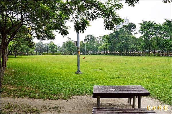 桃園區朝陽公園礫間水質淨化工程，就設置在大草坪下方。（記者謝武雄攝）