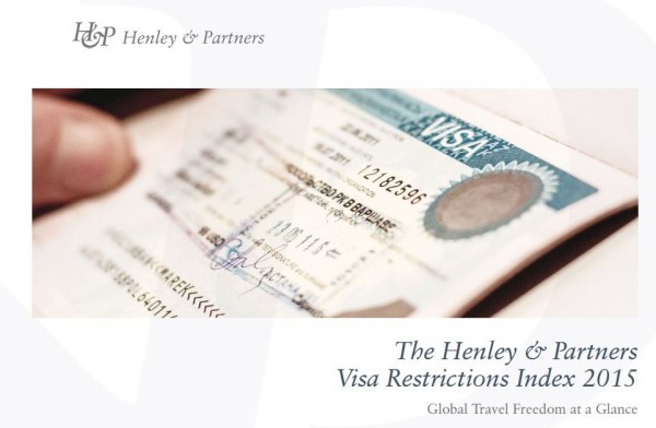 全球顧問公司「Henley & Partners」公布的最新簽證限制指數（Visa Restrictions Index）。（圖擷自「Henley & Partners」） 