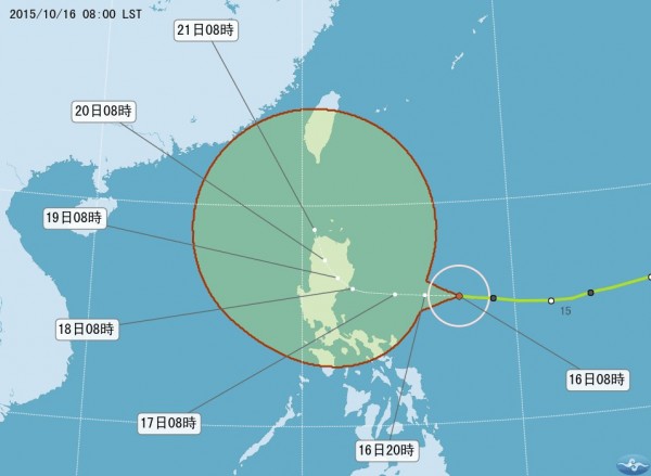 巨爵颱風今天上午8時增強為中度颱風。（圖取自氣象局）