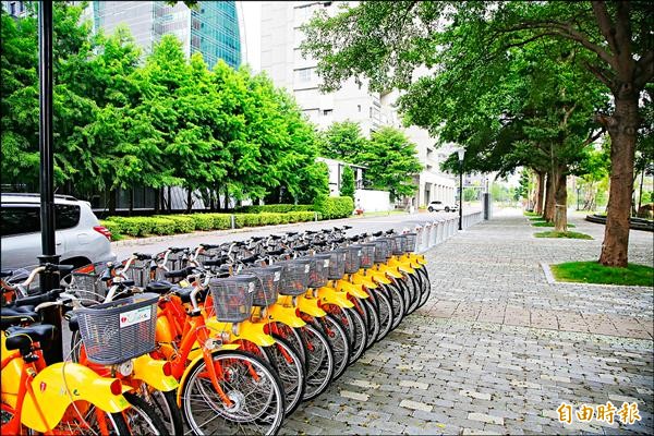 公共自行車逐漸普及，市府預定年底前完成100站。（記者黃鐘山攝）