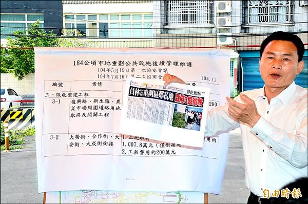 張錦昆為了員林市184公頃市地重劃槓上縣長魏明谷。（記者顏宏駿攝）