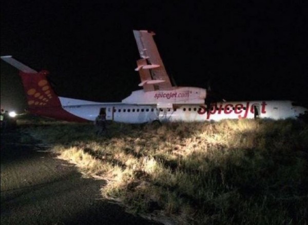 印度航空一架航班為了閃避野豬，緊急煞車並將機身往左側偏移緩衝事故的影響。（圖片取自ABP News）