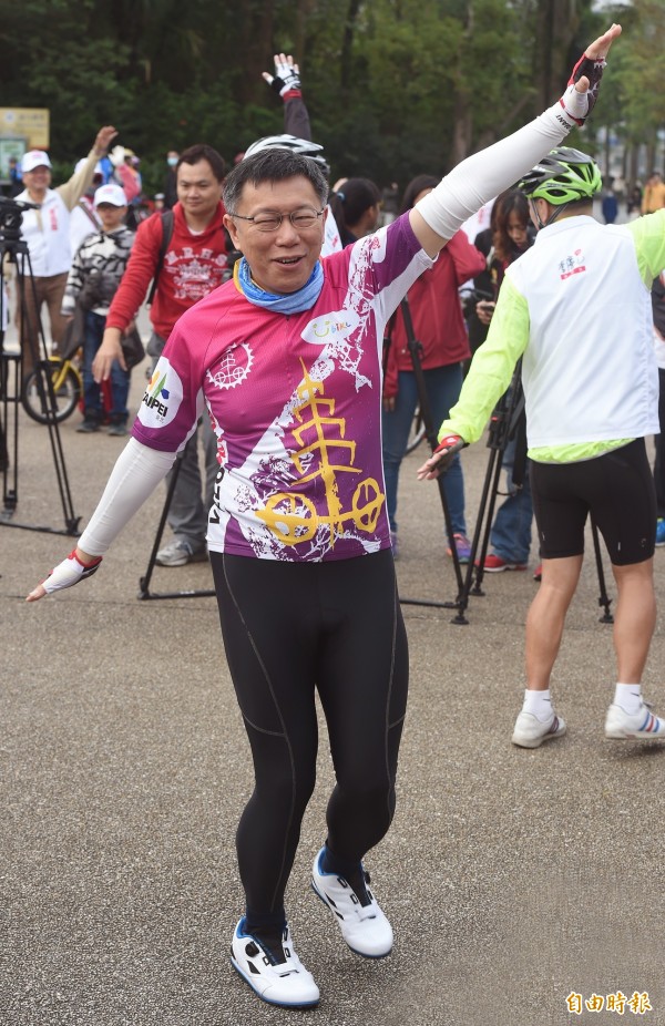 台北市長柯文哲為了宣傳「自行車城市」，將於本月9日，從台北市公館水岸廣場出發，挑戰21小時內騎到高雄。（資料照，記者廖振輝攝）