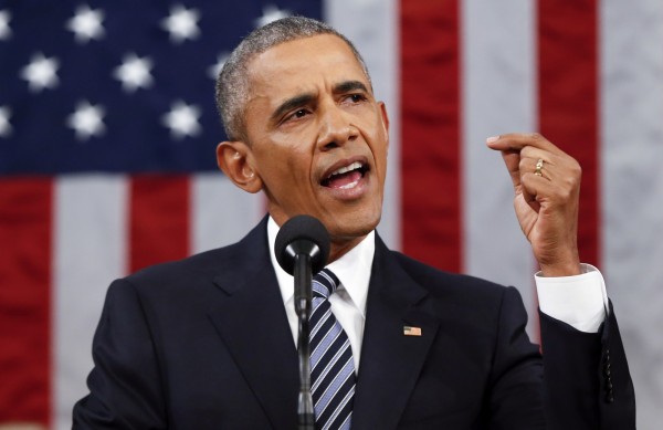 美國總統歐巴馬（Barack Obama）赴國會發表任內最後一次國情咨文。（美聯社）