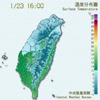 彭啟明分享溫度分布圖，戲稱「冰番薯完成度50%」。（擷取自中央氣象局）