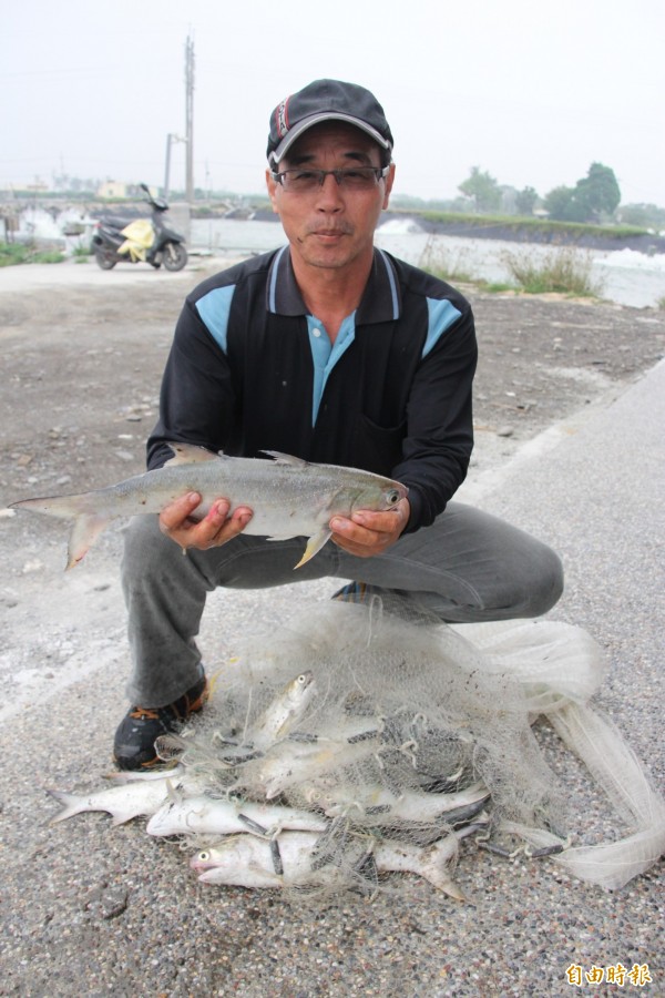 李金生5年前重回自家漁塭養午仔魚。（記者陳彥廷攝）