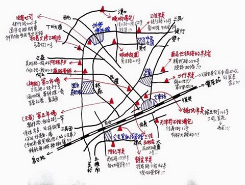 對於近來熱議的台中人早餐話題，台中市長林佳龍分享熱愛美食同仁製作的「早餐地圖」。（圖擷取自林佳龍臉書）