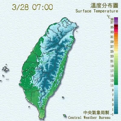 寒流過境，清晨板橋出現7.7度低溫。（氣象局提供）