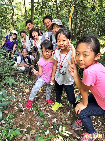 油桐花季，高樹鄉尾寮山適合健行賞花。（記者羅欣貞攝）