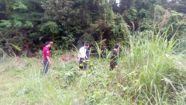 警察與消防隊員在山區搜索蔡彭姓婦人的行蹤。（記者周敏鴻翻攝）