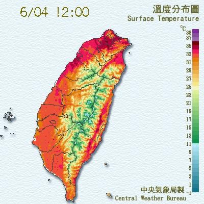 台東大武出現38度以上的高溫。（圖片取自氣象局）