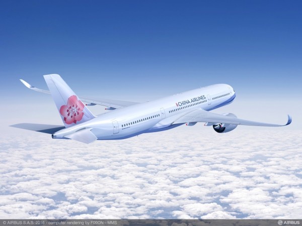 華航表示，空中巴士通知調整A350-900 XWB （Xtra Wide Body）交機時程，原訂7月交機的第一架A350新機，將延至9月底交機。圖為華航A350新機。（資料照，華航提供）