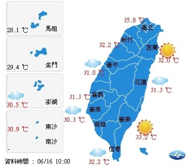 全台氣溫上午就開始飆高。（翻攝氣象局網頁）