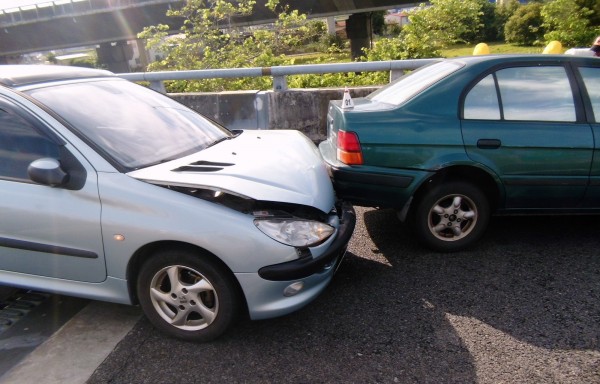 國道匝道蛇出沒造成車輛碰撞事故，所幸被撞駕駛僅受到輕傷。（記者劉濱銓翻攝）