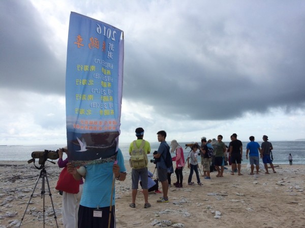 澎湖野鳥學會舉辦賞鳥活動，登上澎澎灘遠距賞鳥。（澎湖縣野鳥學會提供）