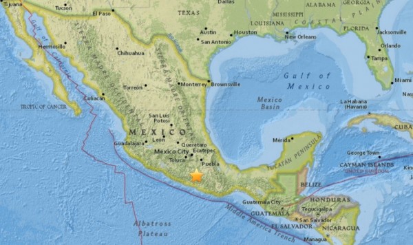 星號處為19日墨西哥地震震央。（圖摘自USGS網站）