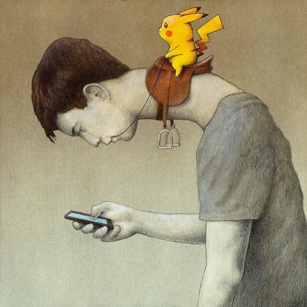 波蘭畫家Pawel Kuczynski利用新作，諷刺當紅手遊《Pokémon GO》。（圖擷取自臉書）