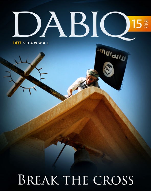 伊斯蘭國（IS）的英語宣傳刊物「Dabiq」最新一期內容，號召追隨者去摧毀十字架。（圖片取自網路）