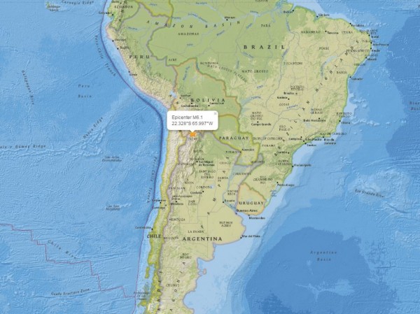 阿根廷4日發生規模6.0地震。（圖擷取自USGS）