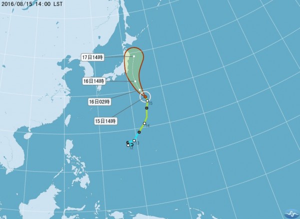 氣象局發布最新的颱風動態，預測輕颱「璨樹」對台影響不大。（中央氣象局）