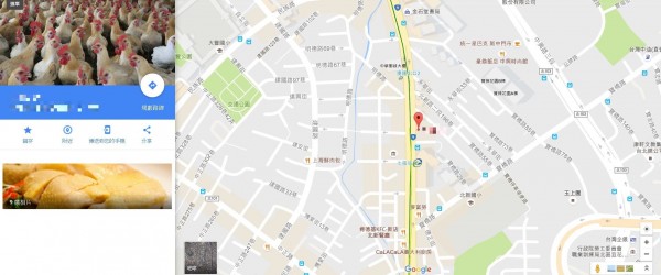 李婦開在北新路上的糕餅店被惡搞成「養雞場」。（圖擷自Google地圖）