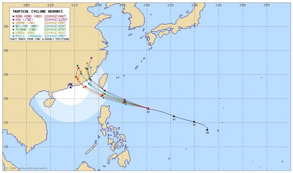 各國紛紛將颱風路徑南修至巴士海峽，颱風中心直接登陸台灣的機率降低。（Typhoon 2000）