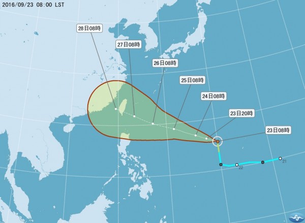 梅姬颱風中心北跳，對台灣的威脅性大增，氣象局認為颱風將可能直接登陸台灣。（圖擷自中央氣象局）