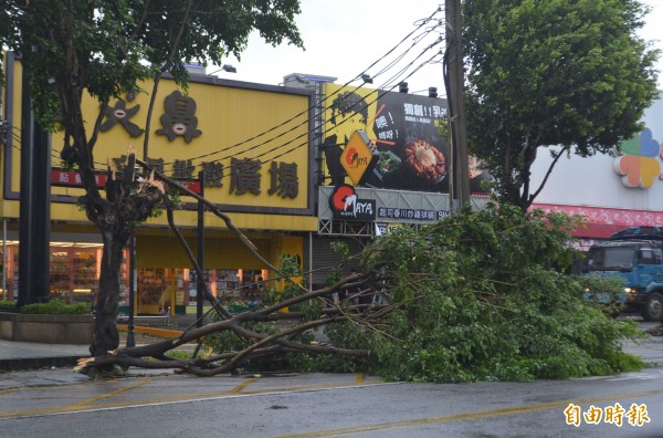 梅姬颱風帶來強風驟雨，台中市府表示28日上午風雨仍強，預計中午過後才會逐漸減弱，因此決定28日停班停課。。（記者陳建志攝）