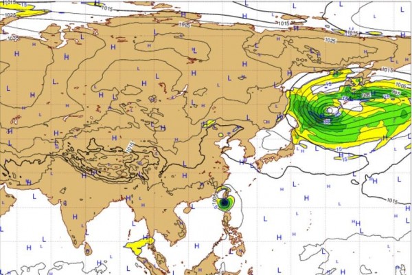 歐洲中期預報中心（ECMWF）的電腦模擬顯示，下週四、五有颱風將靠近台灣南部，強度也很可觀。（圖擷自ECMWF）