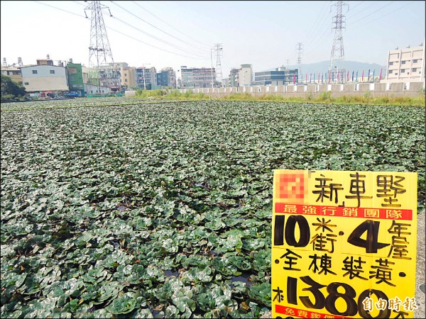 仁武五和里菱田旁房產促銷看板林立。（記者蔡清華攝）