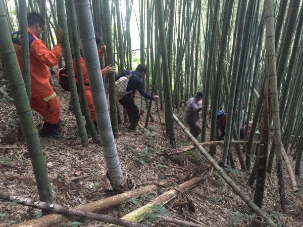 消防局、草嶺派出所、草嶺義消、民防及義警動員30多人在草嶺石壁山區搜尋受困3名登山客。（記者黃淑莉翻攝）