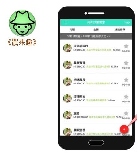 農業局首推「農來趣APP」，將於本月底試辦上路，可望改善農業缺工。（記者陳文嬋翻攝）