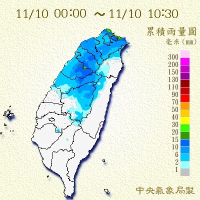 中部平地地區也下雨，鄭明典指出，這不是單純東北季風的雨型。（圖擷自中央氣象局）