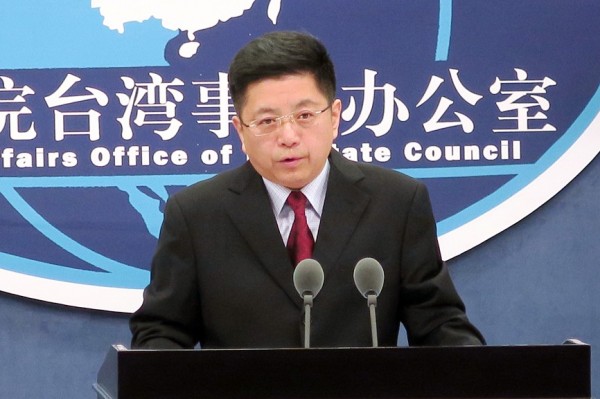 China’s Taiwan Affairs Office spokesman Ma Xiaoguang addresses a routine news conference in Beijing yesterday.
Photo: CNA