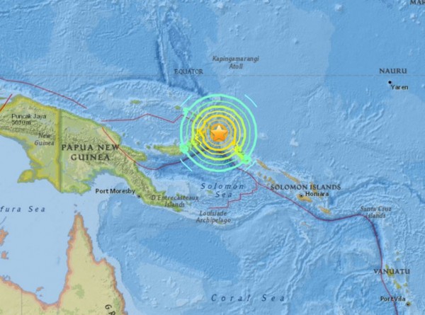 巴布亞紐幾內亞今（17）日當地時間晚間8時51分（台灣時間晚間6時51分）發生規模7.9強震。（圖擷取自USGS）
