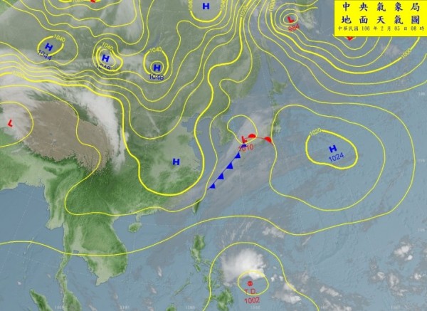 菲律賓東方海面的熱帶低壓有可能形成今年首颱。（圖擷取自中央氣象局官網）