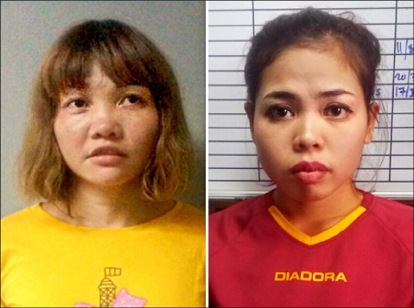 印尼與越南籍女嫌艾夏（右）、段氏香（左）三月一日將被以謀殺罪起訴，一旦定讞，最重恐面臨死刑，兩嫌一日將出庭。（法新社檔案照）