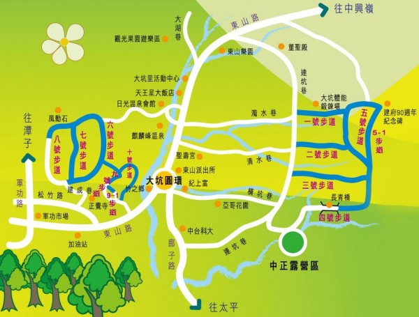 大坑登山步道路線圖。（台中市風景區管理所提供）