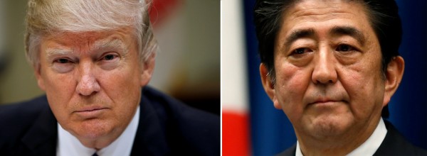 對於美國總統川普（左）為毒氣事件下令轟炸敘利亞的決定，日本首相安倍晉三（右）表示支持。（路透）