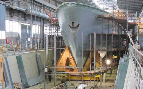 海軍「康平專案第二階段」計畫首艘獵雷艦於義大利新建，預計今年7月豎桅。（記者黃旭磊翻攝）