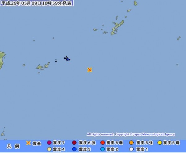 宮古島今日一起規模6.4的地震、最大震度3級的地震，就連蘭嶼也有感受到些許搖晃。（圖擷取至日本氣象廳）