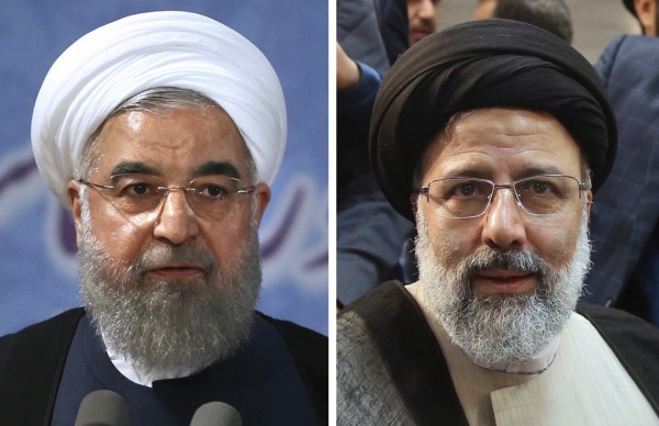 溫和派現任總統羅哈尼（Hassan Rouhani，左）與萊希（Ebrahim Raisi，右）的對決結果，由羅哈尼贏得選戰連任總統。（美聯社）