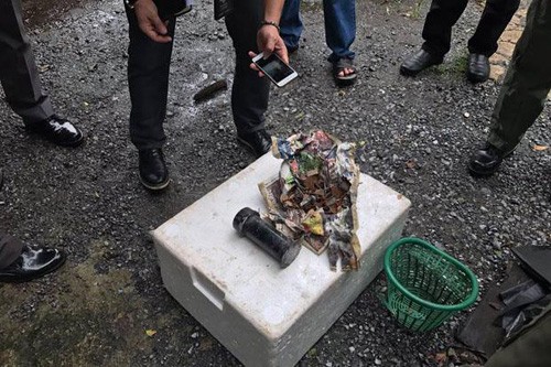 泰國曼谷市區尋獲一個疑似爆裂物，初步確認為一個簡易的爆炸裝置。（圖擷自http://baotintuc.vn）