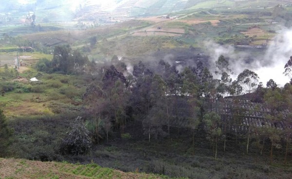 印尼當局表示，西雷利火山口2日上午11時30分左右突然噴發，噴出冷卻的岩漿、泥漿和火山灰，高度約50公尺。（美聯社）