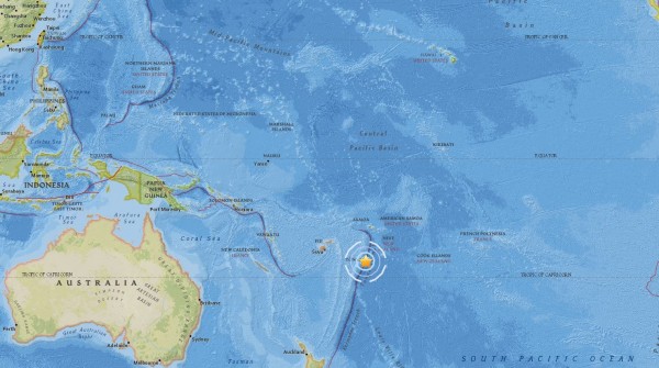 今上午9點許一起規模6.1強震發生南太平洋海域。（USGS）