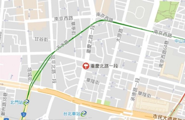 一名4歲女童在北市重慶北路，遭計程車撞擊後失去呼吸心跳，送往醫院搶救。（圖擷自Google地圖）