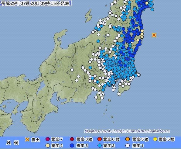 福島縣外海於今日上午發生一起規模5.6強震，連東京也有感。（圖擷取自日本氣象廳）