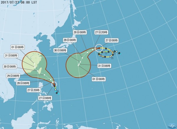 尼莎可能持續增強為中颱，並成「穿心颱」，成為今年第一個侵台颱風！（圖擷取自中央氣象局）