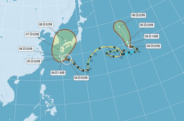 颱風「諾盧」有機會在通過日本琉球時繼續增強。（圖擷取自中央氣象局）