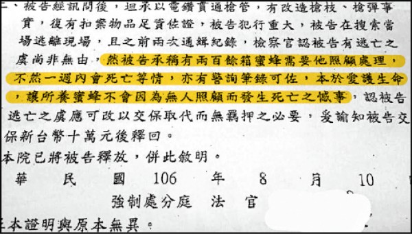 台南地院法官王國忠對槍砲犯張英德聲押庭的裁定書部分內容。（記者王俊忠翻攝自網路）